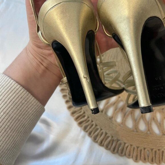 Escada Gold Strappy Heeled Sandals Size EU 38 - Picture 7 of 11
